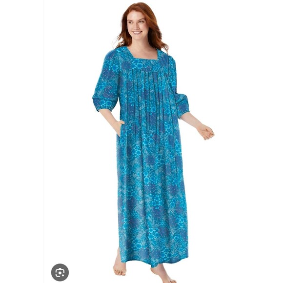 Only Necessities Patio Lounge House Dress Women's 3X (30/32) Caftan Floral Aqua - Picture 1 of 10